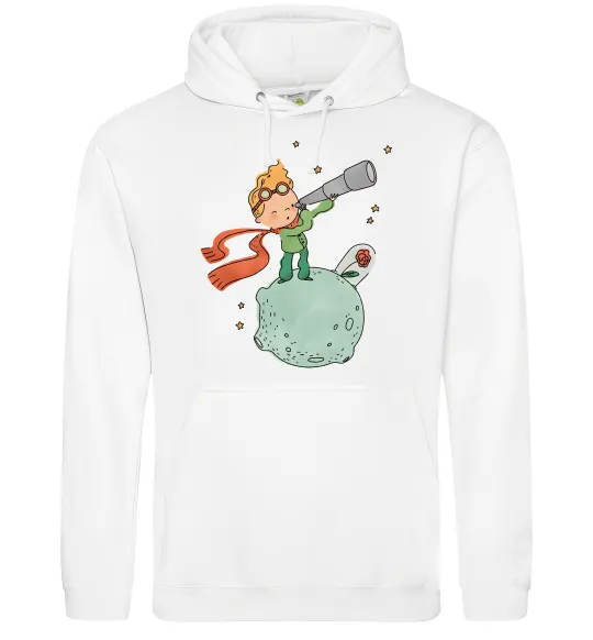 Мужская толстовка (худи) Маленький Принц з підзорною трубою Белый фото