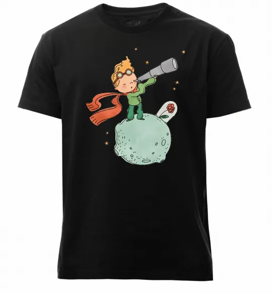 Мужская премиум футболка Маленький Принц з підзорною трубою Черный фото