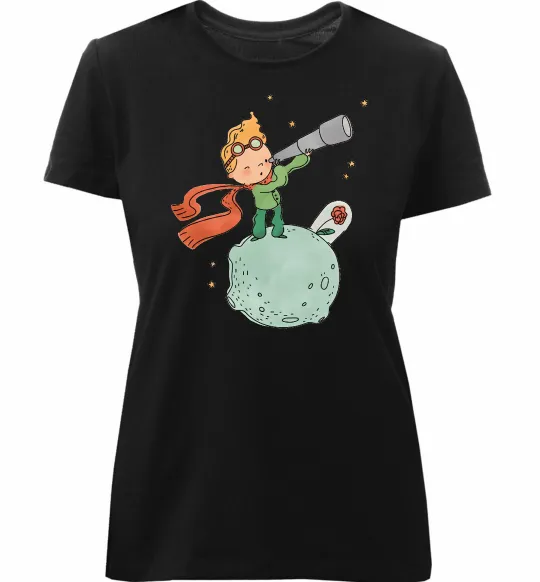 Женская премиум футболка Маленький Принц з підзорною трубою Черный фото