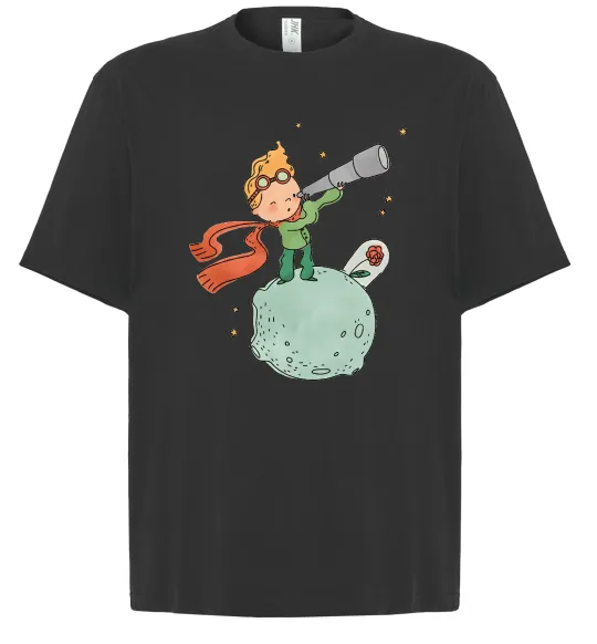 Футболка Оверсайз Маленький Принц з підзорною трубою Черный фото