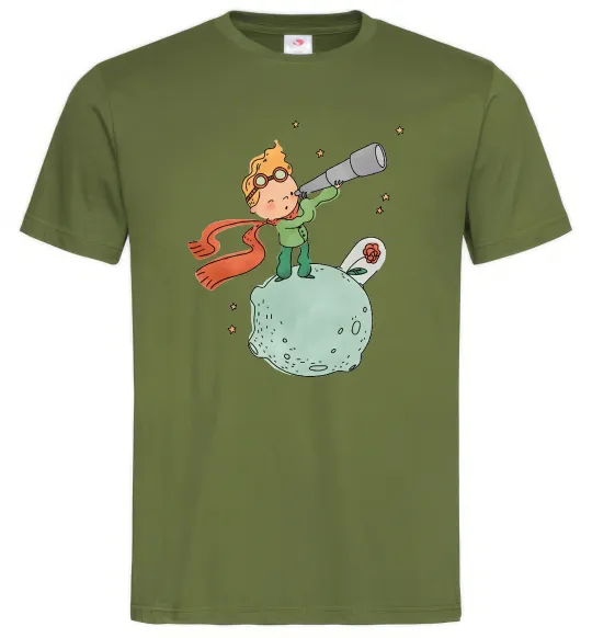 Мужская футболка Маленький Принц з підзорною трубою Оливковый фото