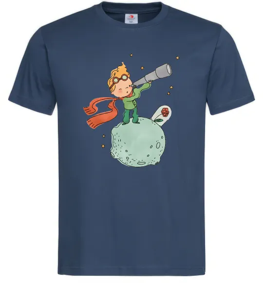 Мужская футболка Маленький Принц з підзорною трубою Темно-синий фото