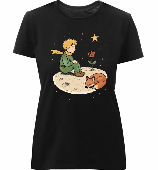 Женская премиум футболка Маленький принц на планеті Черный фото