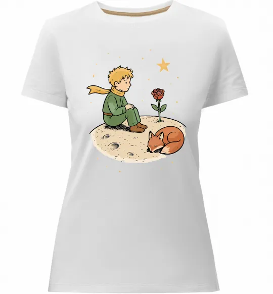 Женская премиум футболка Маленький принц на планеті Белый фото