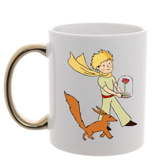 Чашка с цветной ручкой Маленький принц з лисом та квіткою Золото фото
