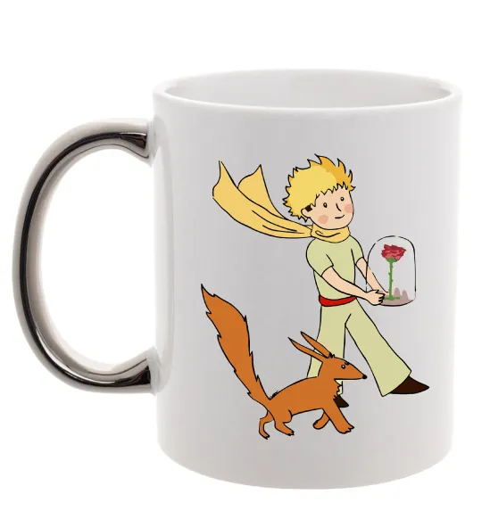 Чашка с цветной ручкой Маленький принц з лисом та квіткою Серебро фото