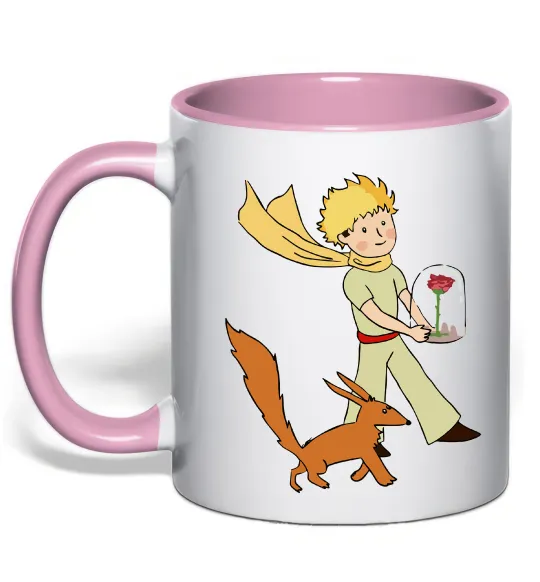Чашка с цветной ручкой Маленький принц з лисом та квіткою Нежно розовый фото