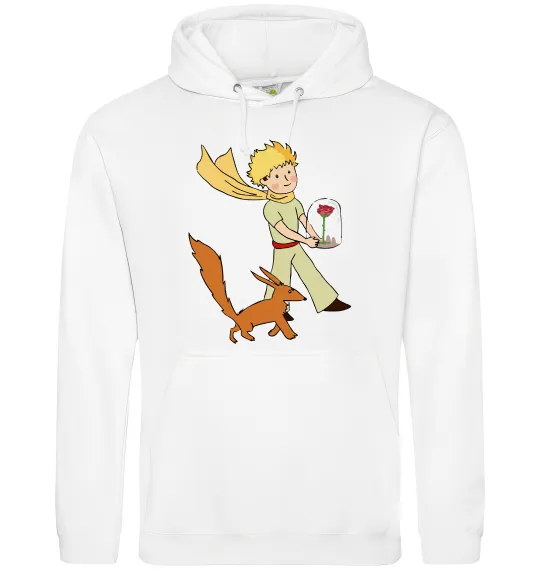 Мужская толстовка (худи) Маленький принц з лисом та квіткою Белый фото