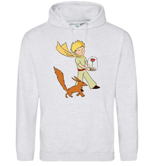 Мужская толстовка (худи) Маленький принц з лисом та квіткою Серый меланж фото