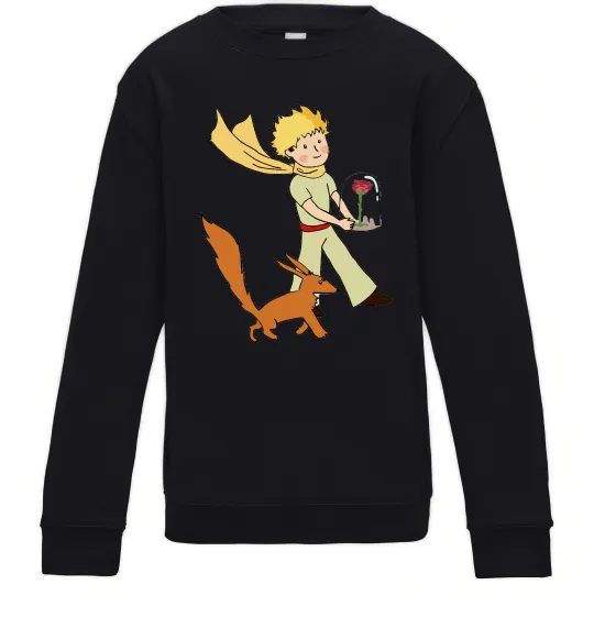 Дитячий світшот Маленький принц з лисом та квіткою Чорний фото