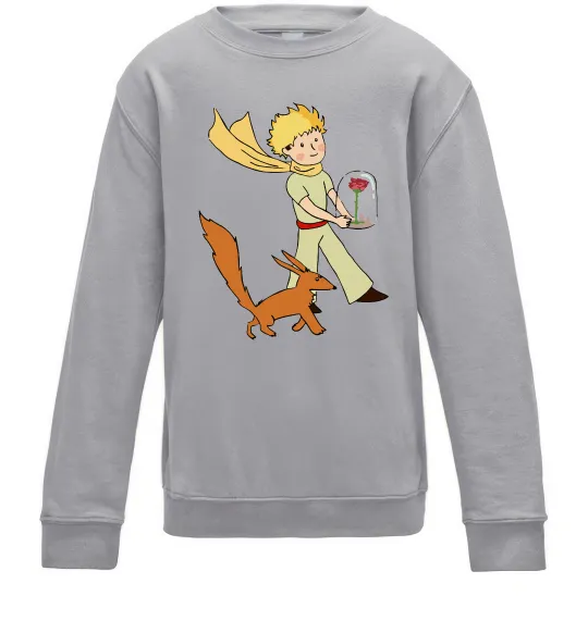 Дитячий світшот Маленький принц з лисом та квіткою Сірий меланж фото