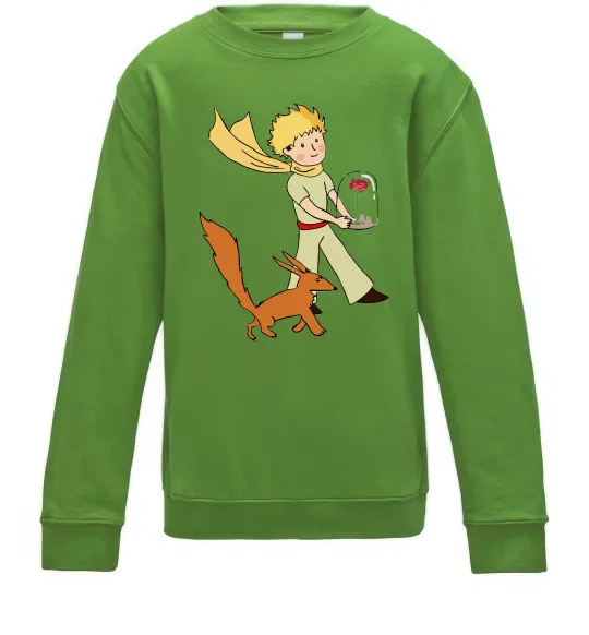 Дитячий світшот Маленький принц з лисом та квіткою Лаймовий фото