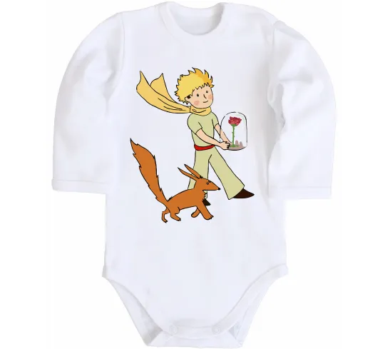 Детский боди Маленький принц з лисом та квіткою Белый фото