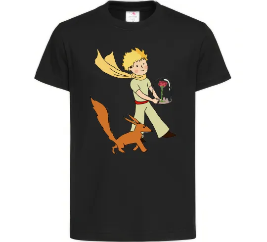 Детская футболка Маленький принц з лисом та квіткою Черный фото