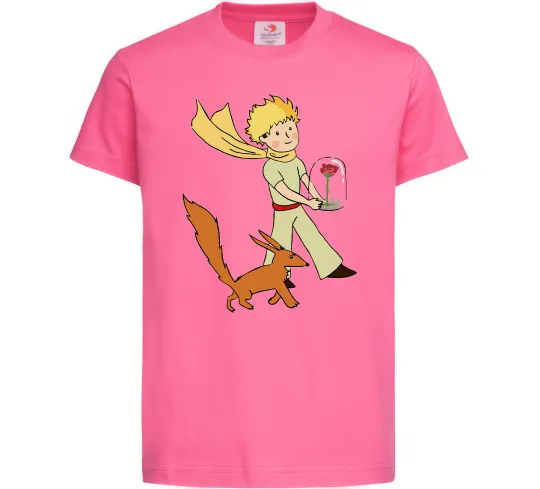 Детская футболка Маленький принц з лисом та квіткою Ярко-розовый фото