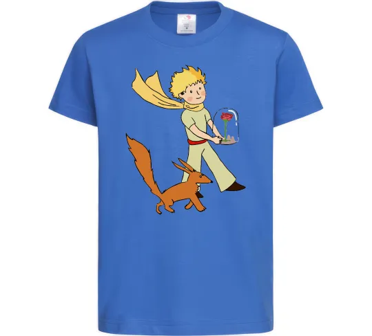 Детская футболка Маленький принц з лисом та квіткою Ярко-синий фото