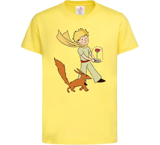 Детская футболка Маленький принц з лисом та квіткою Лимонный фото