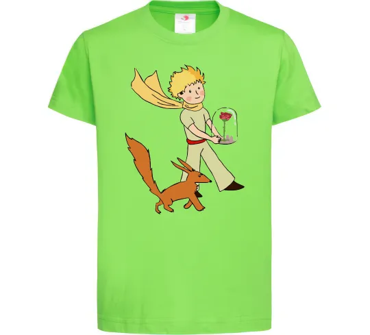 Детская футболка Маленький принц з лисом та квіткою Лаймовый фото