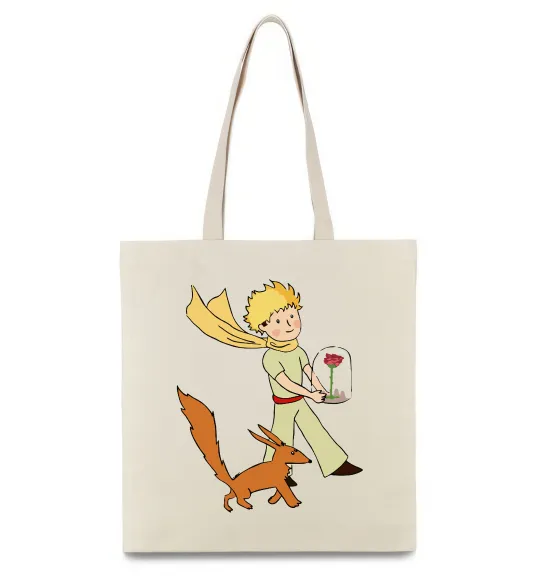 Эко-сумка Маленький принц з лисом та квіткою Бежевый фото
