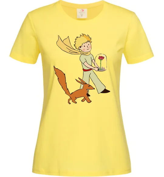 Женская футболка Маленький принц з лисом та квіткою Лимонный фото