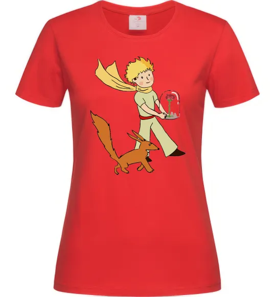 Женская футболка Маленький принц з лисом та квіткою Красный фото
