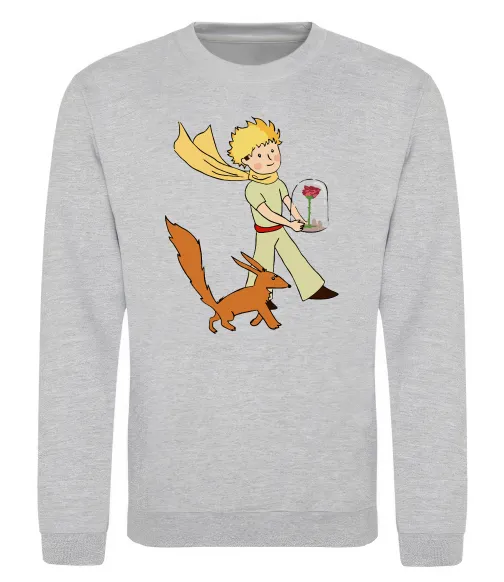 Свитшот Маленький принц з лисом та квіткою Серый меланж фото
