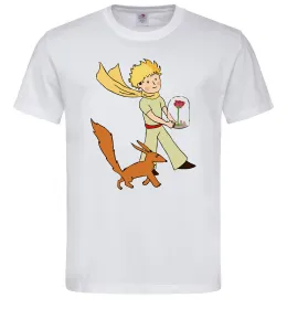 Мужская футболка Маленький принц з лисом та квіткою Белый фото