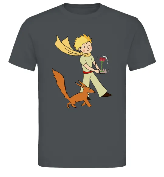 Мужская футболка Маленький принц з лисом та квіткою Графит фото