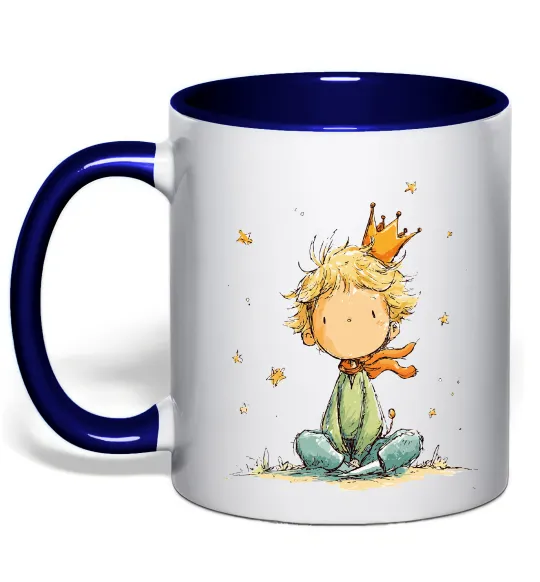 Чашка з кольоровою ручкою Маленький Принц в короні Глибокий темно-синій фото