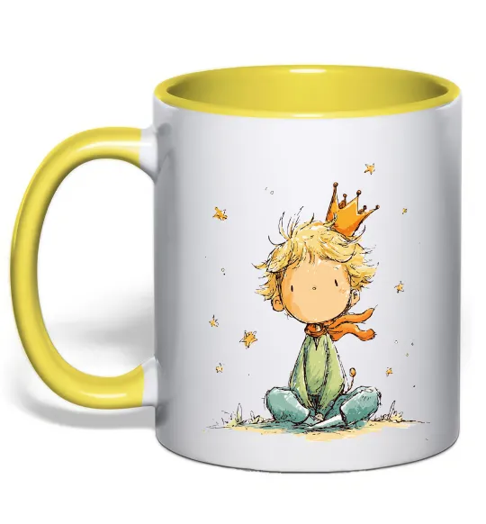 Чашка з кольоровою ручкою Маленький Принц в короні Лимонний фото