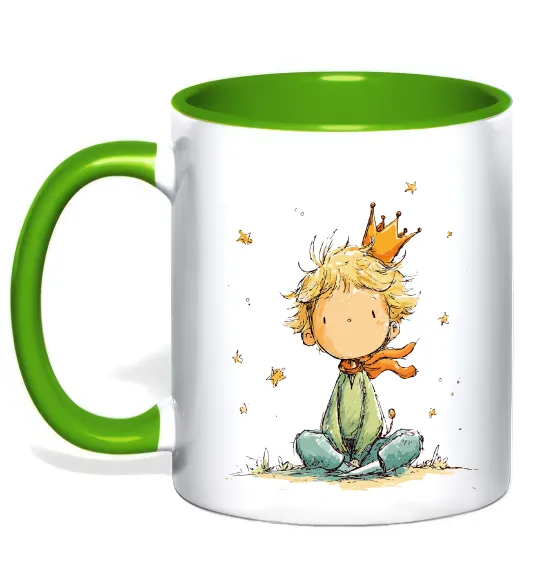 Чашка з кольоровою ручкою Маленький Принц в короні Лаймовий фото