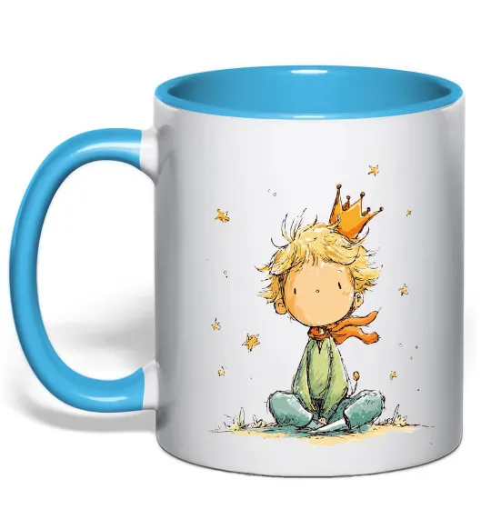 Чашка з кольоровою ручкою Маленький Принц в короні Блакитний фото