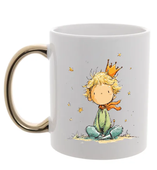 Чашка з кольоровою ручкою Маленький Принц в короні Золото фото