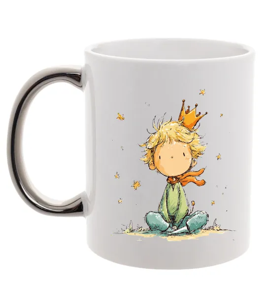 Чашка з кольоровою ручкою Маленький Принц в короні Срібло фото