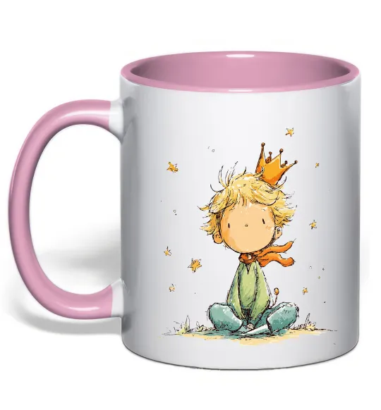 Чашка з кольоровою ручкою Маленький Принц в короні Ніжно рожевий фото