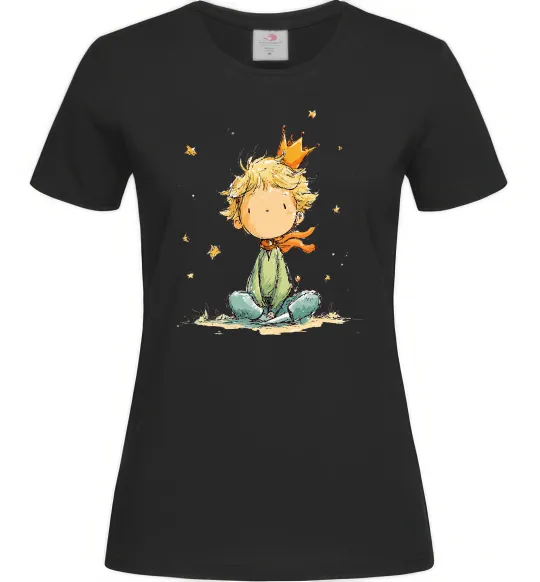 Жіноча футболка Маленький Принц в короні Чорний фото
