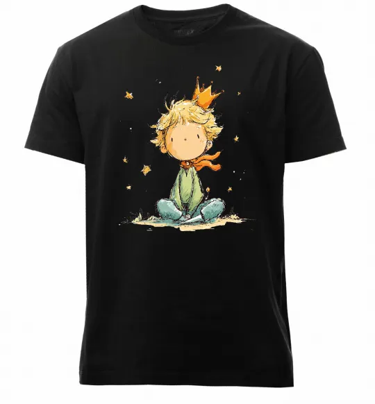Чоловіча преміум футболка Маленький Принц в короні Чорний фото