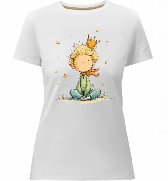 Жіноча преміум футболка Маленький Принц в короні Білий фото