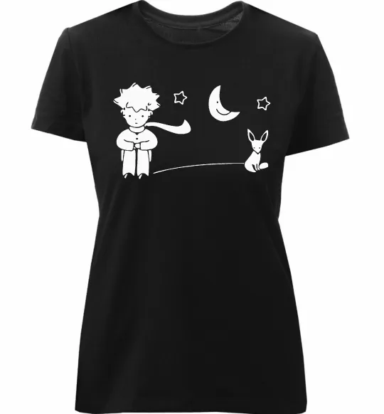 Жіноча преміум футболка Little Prince and fox Чорний фото