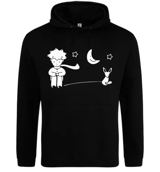 Чоловіча толстовка (худі) Little Prince and fox Чорний фото