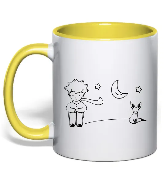 Чашка з кольоровою ручкою Little Prince and fox Лимонний фото