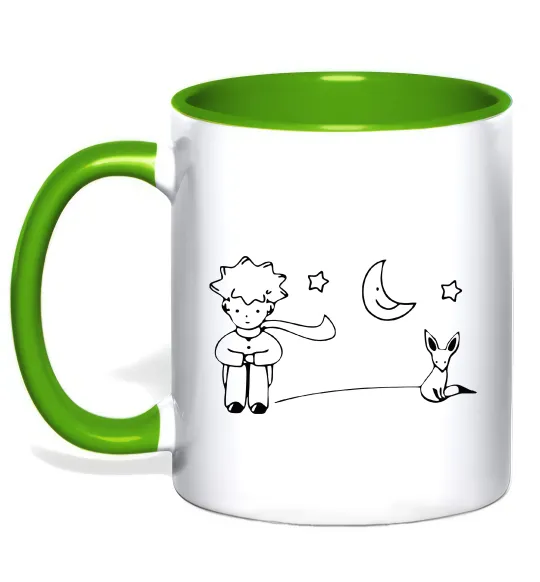 Чашка з кольоровою ручкою Little Prince and fox Лаймовий фото