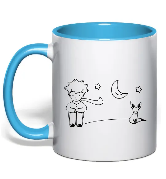 Чашка з кольоровою ручкою Little Prince and fox Блакитний фото