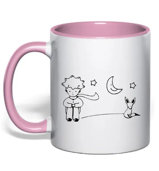 Чашка з кольоровою ручкою Little Prince and fox Ніжно рожевий фото