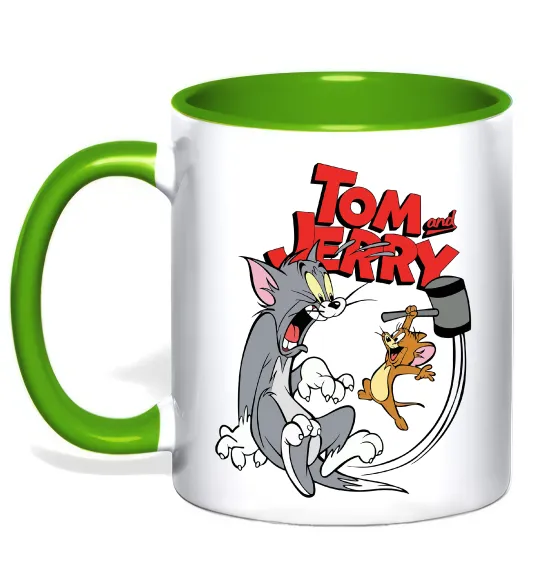 Чашка с цветной ручкой Том та Джеррі з молотом Лаймовый фото