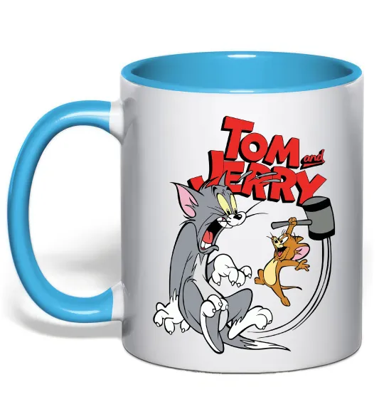 Чашка с цветной ручкой Том та Джеррі з молотом Голубой фото