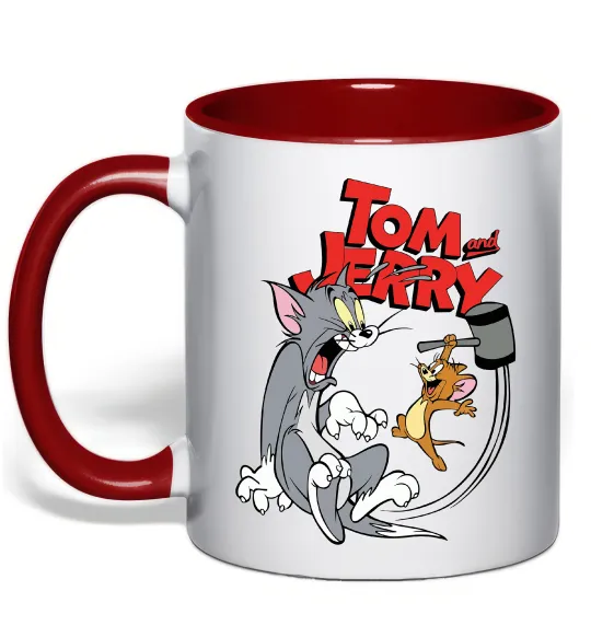 Чашка с цветной ручкой Том та Джеррі з молотом Красный фото