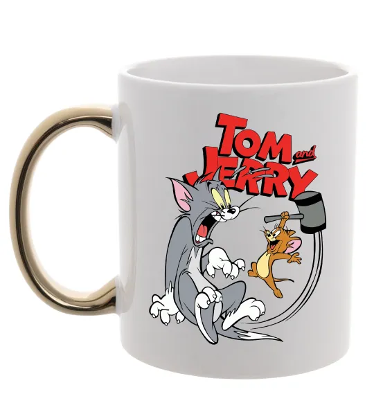 Чашка с цветной ручкой Том та Джеррі з молотом Золото фото