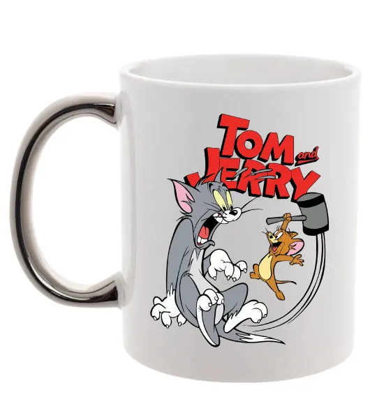 Чашка с цветной ручкой Том та Джеррі з молотом Серебро фото