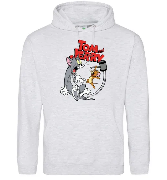 Женская толстовка (худи) Том та Джеррі з молотом Серый меланж фото